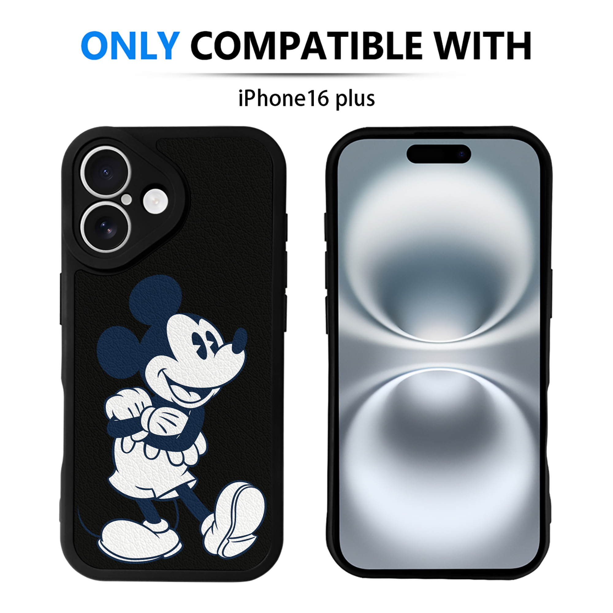 （画像用） ミッキーマウス Mickey Mouse 【iPhone 16シリーズ対応】シリコンスマホケース（レザー調） 材質：シリコン